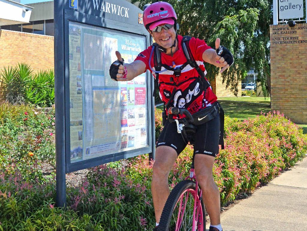 BIG TRIP: Samuel Johnson is unicycling 15,000km to raise $1 million for breast cancer research. BIG TRIP: Samuel Johnson is unicycling 15,000km to raise $1 million for breast cancer research.